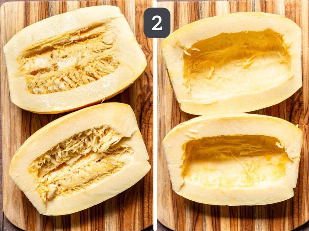 Vegan Pesto Spaghetti Squash Step 2 - prep the spaghetti squash.