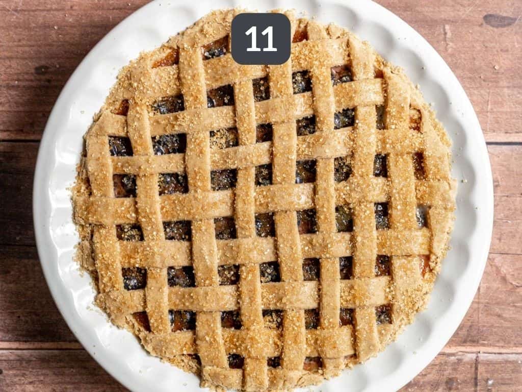 Gluten Free Vegan Blueberry Pie Step 11 - brush the crust with the egg wash and sprinkle with sugar.