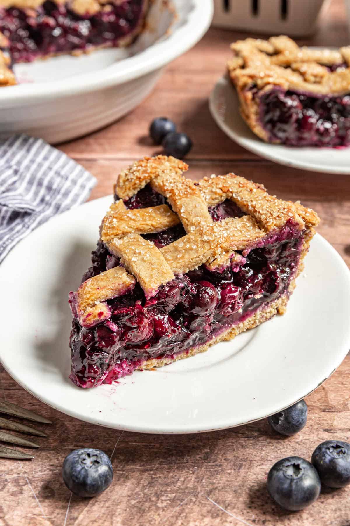 Several slices of Gluten Free Vegan Blueberry Pie.