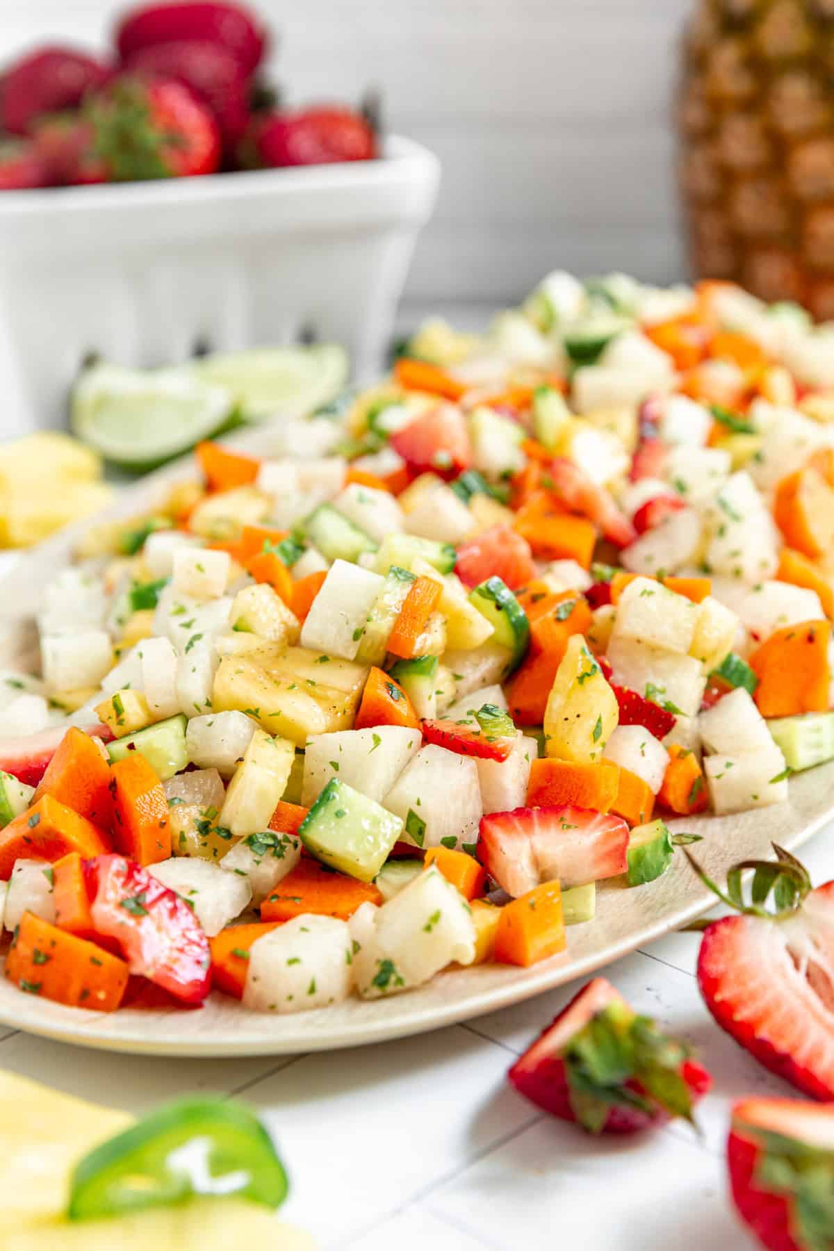 A platter of Jicama Pineapple Slaw.