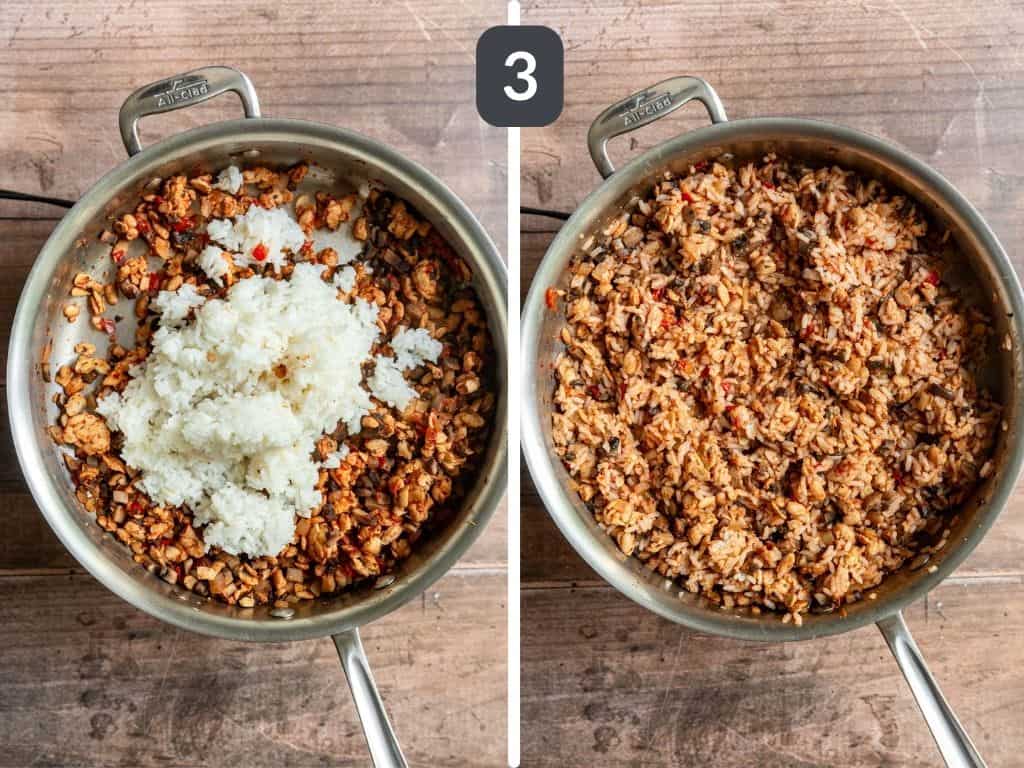 No-Bake Vegan Stuffed Peppers Step 3 - stir in the rice.