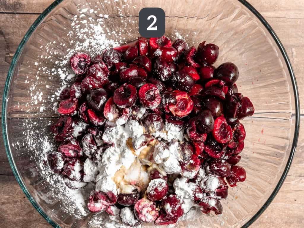 Vegan Cherry Crumble Step 2 - mix the filling ingredients.