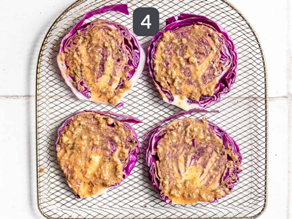 Red Cabbage Steaks Step 4 - brush the marinade on the steaks.