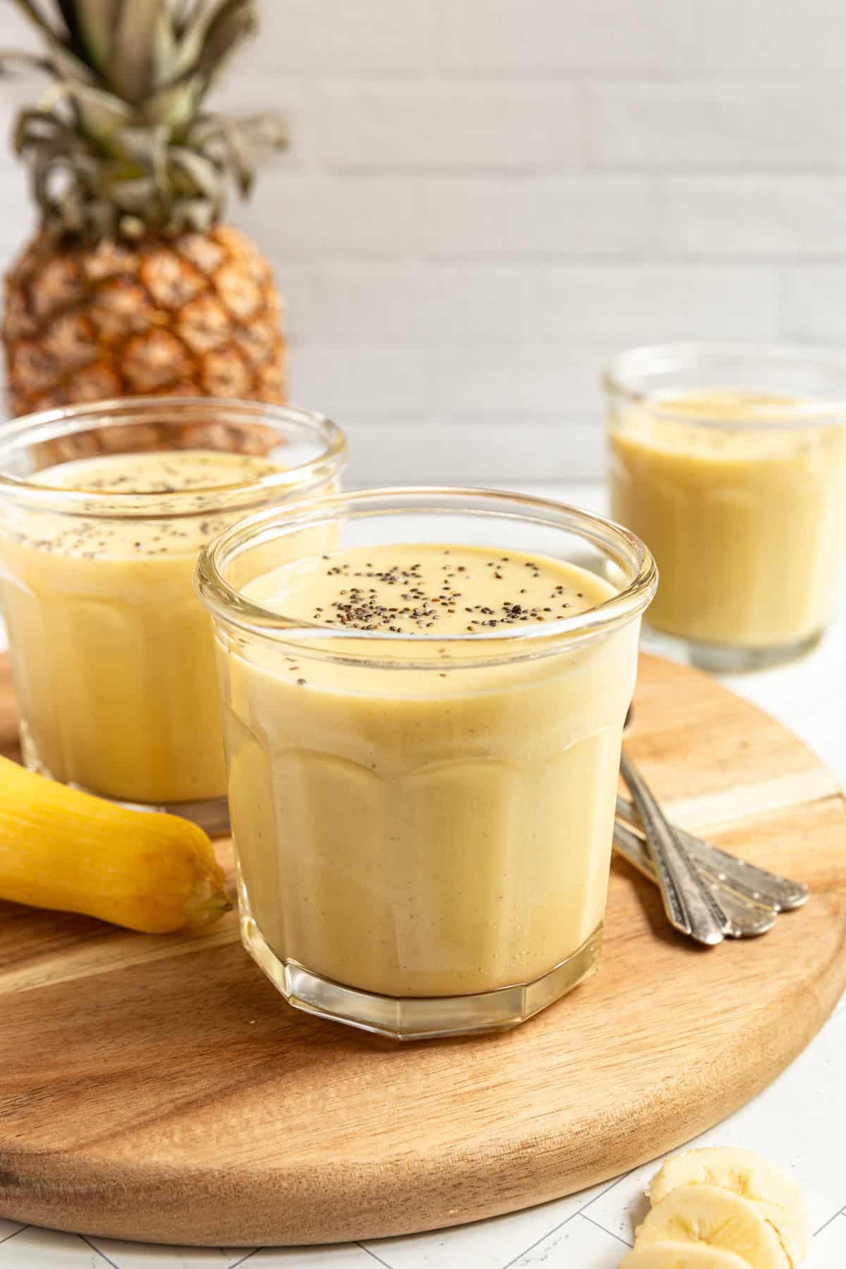 Three smoothies ready to serve.