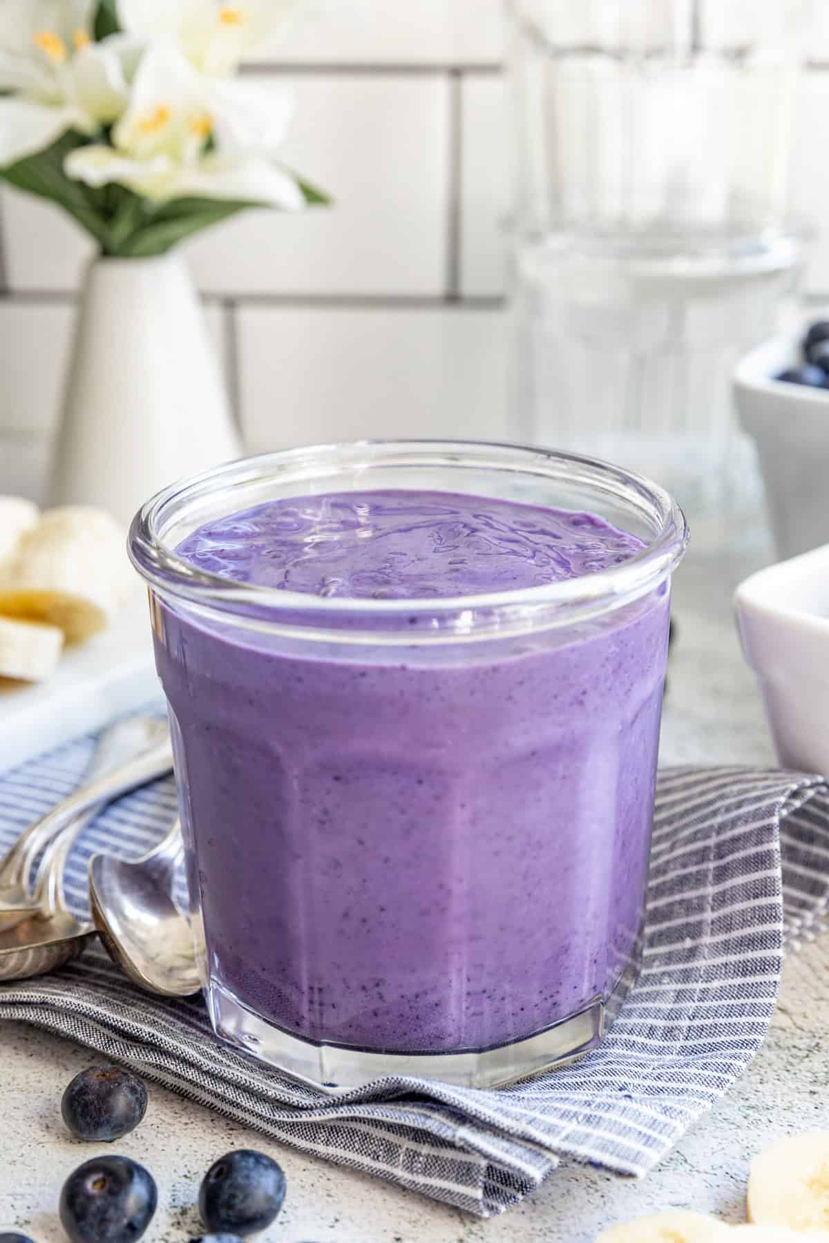 A Silken Tofu Smoothie in a glass, ready to serve.
