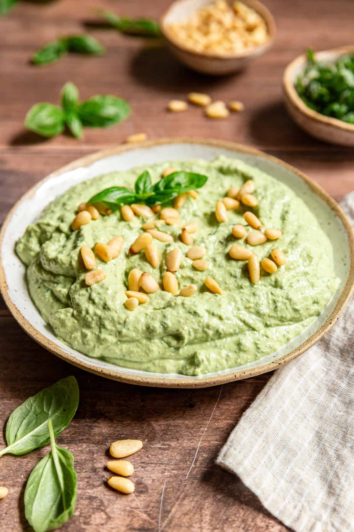 A bowl of Tofu Pesto Sauce.
