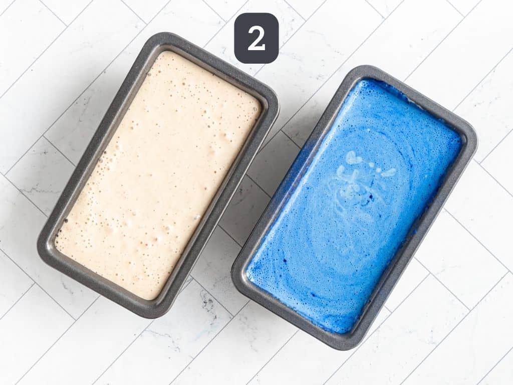 Vegan Birthday Cake Batter Ice Cream Step 2 - divide into two containers and mix in the spirulina.