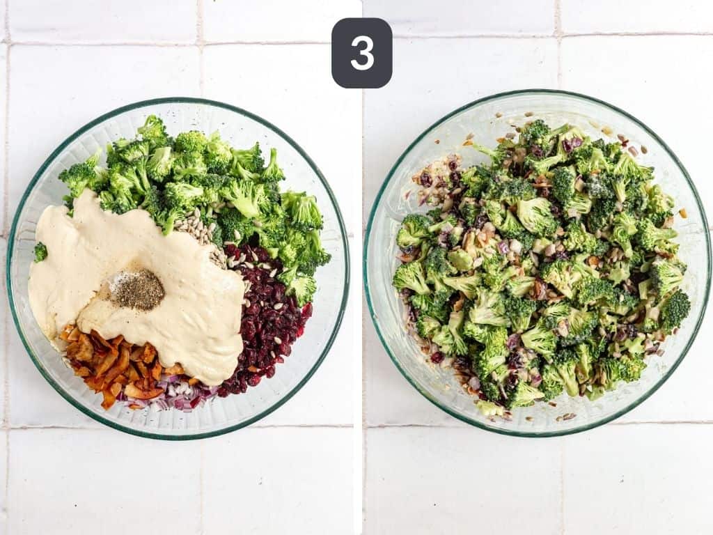 Vegan Broccoli Salad Step 3 - mix the salad ingredients.