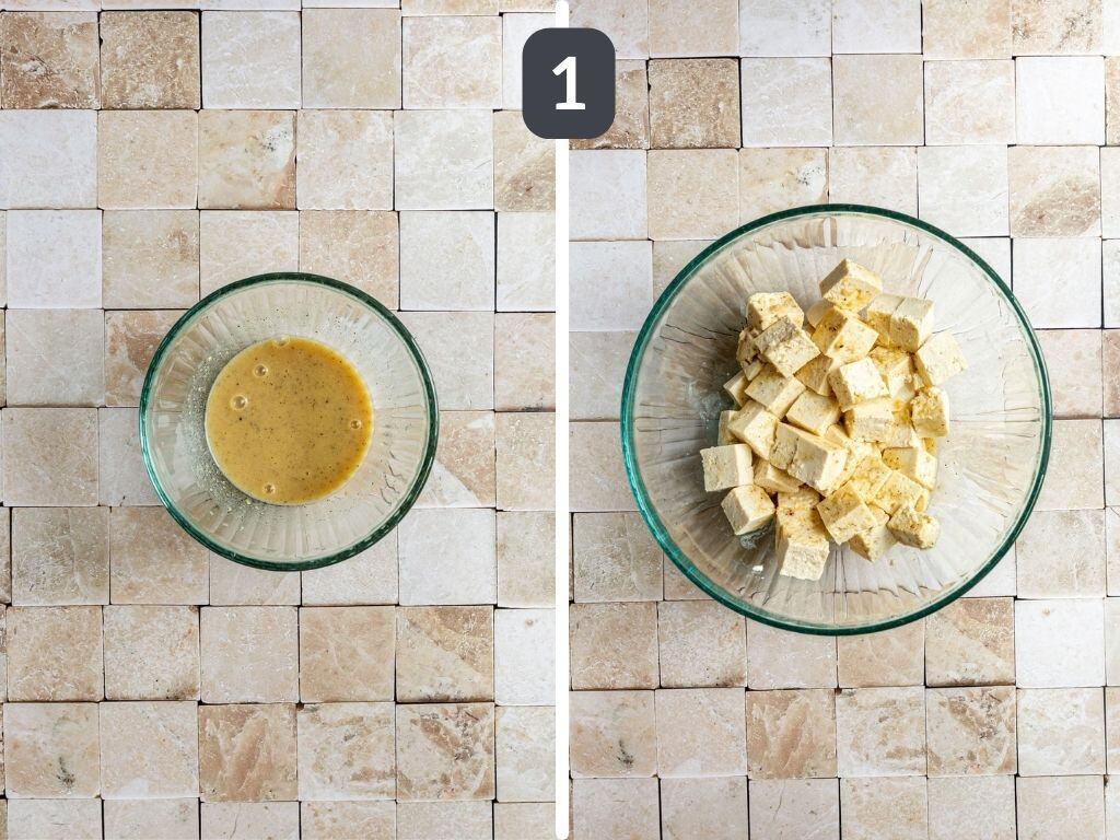 Vegan Greek Salad Step 1 - make the tofu feta.