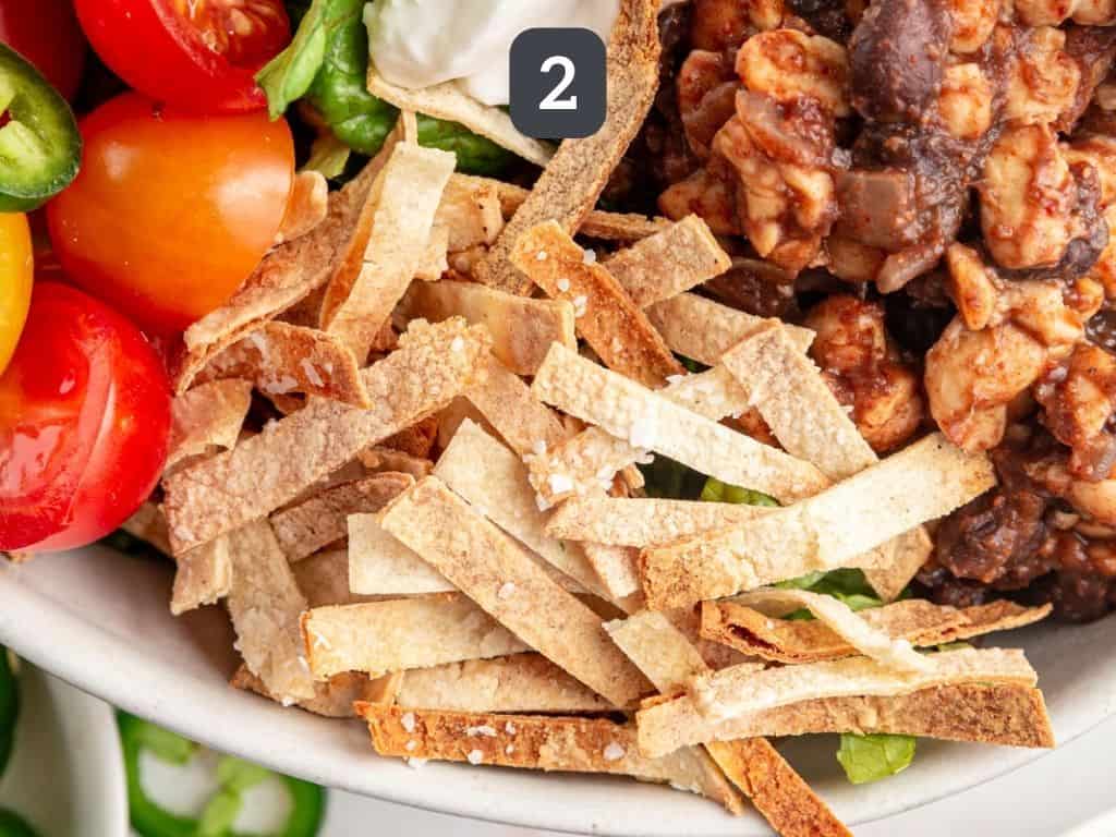 Vegan Taco Salad Bowl Step 2 - make the tortilla strips.