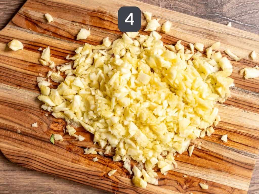 Vegan Zucchini Boats Step 4 - chop the zucchini guts.