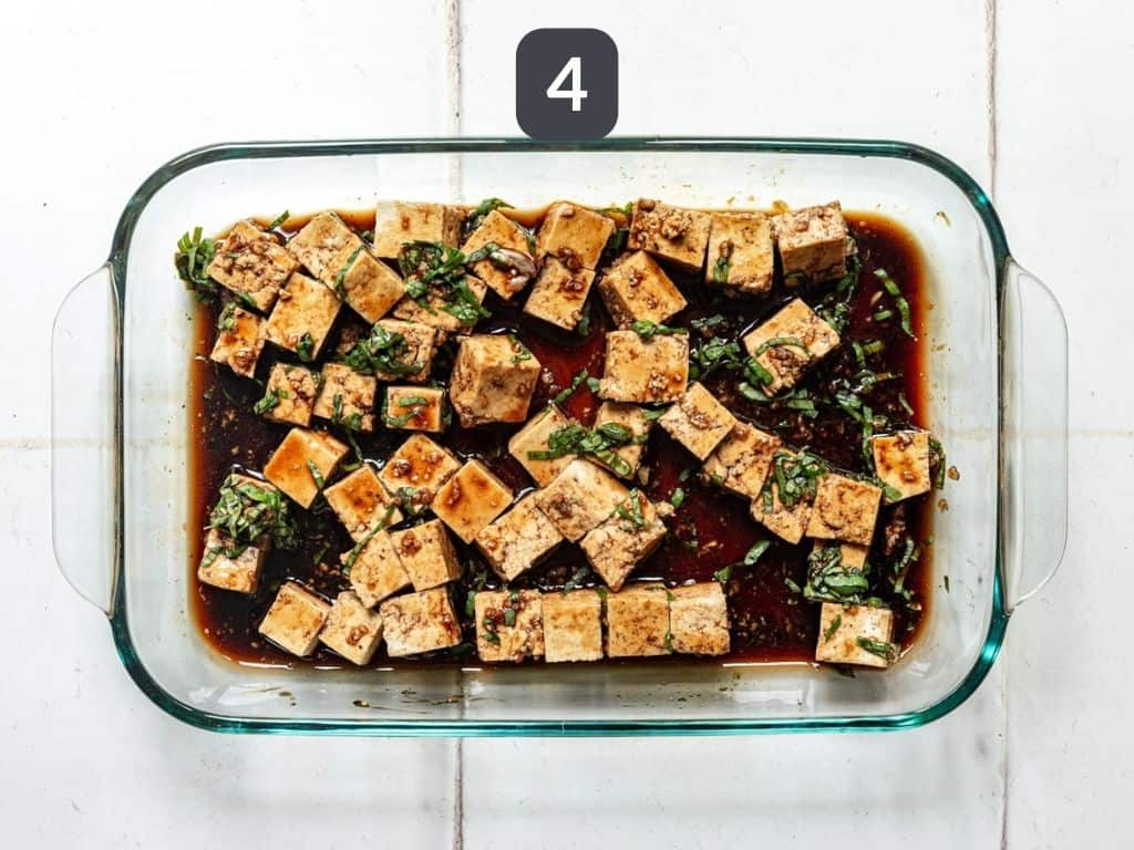 Basil Balsamic Marinated Tofu Step 4 - marinade the tofu.