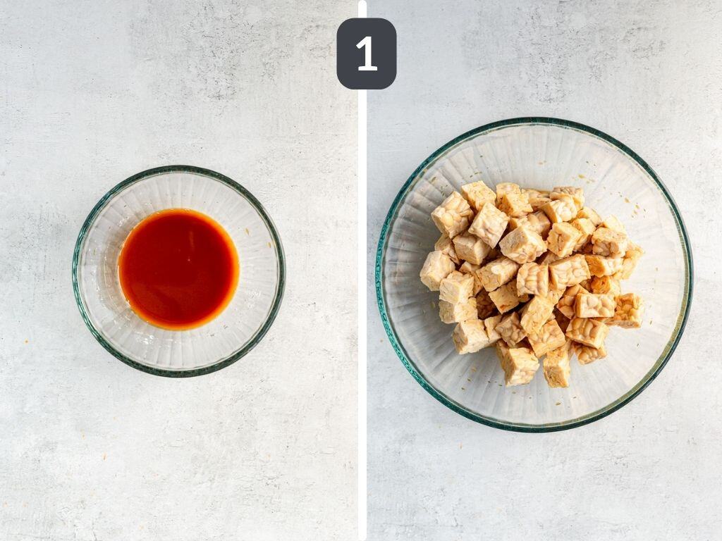 Kung Pao Tempeh Step 1 - tempeh marinating