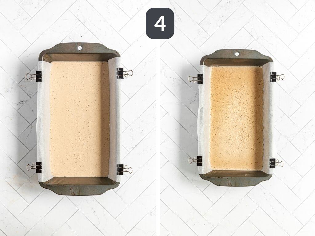 Vegan Neapolitan Ice Cream Step 4 - pour the vanilla layer into the loaf pan and freeze until firm.