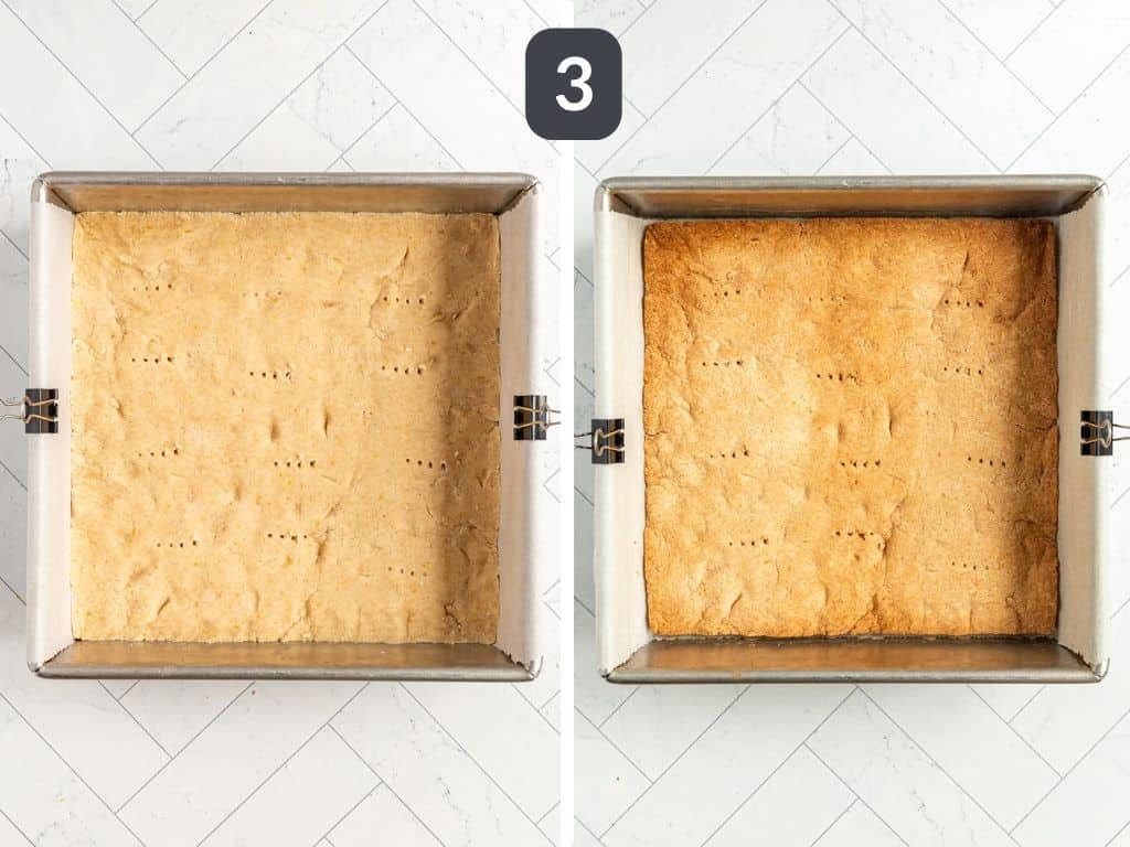 Plant-Based Lemon Bars Step 3 - bake the crust.