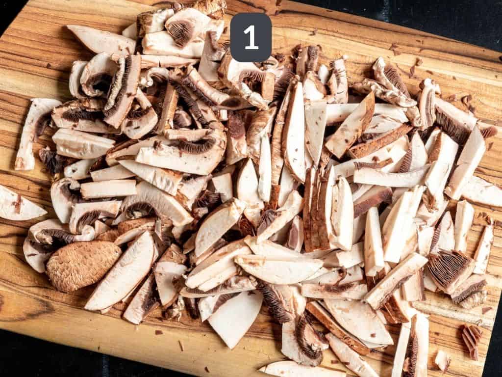 Portobello Mushroom Sliders Step 1 - slice the mushrooms.