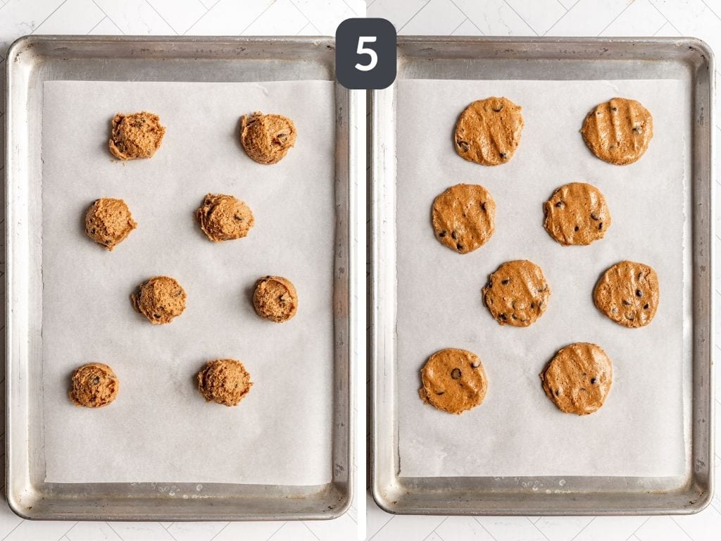 Vegan Oil-Free Chocolate Chip Cookies Step 5 - roll into balls and flatten.