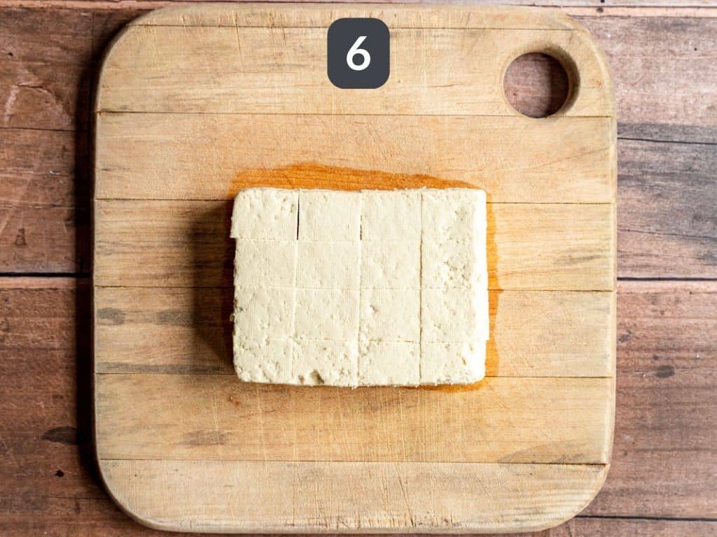 Air Fryer Tofu Nuggets Step 6 - slice the tofu.