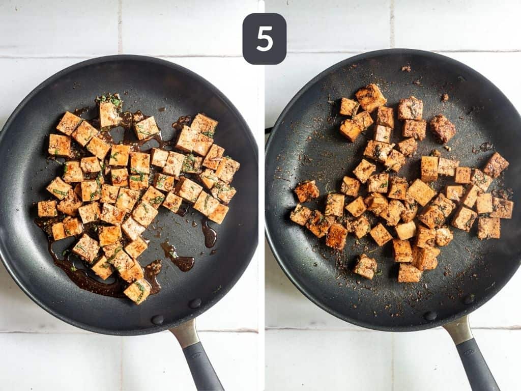 Basil Balsamic Marinated Tofu Step 5 - pan cook until browned.