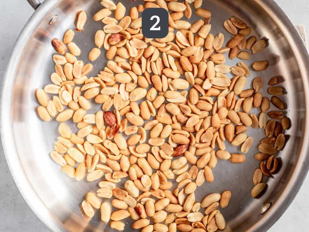 Kung Pao Tempeh Step 2 - peanuts cooking