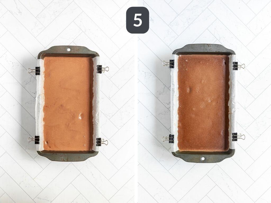 Vegan Neapolitan Ice Cream Step 5 - spread the chocolate layer on top of the vanilla and freeze until firm.