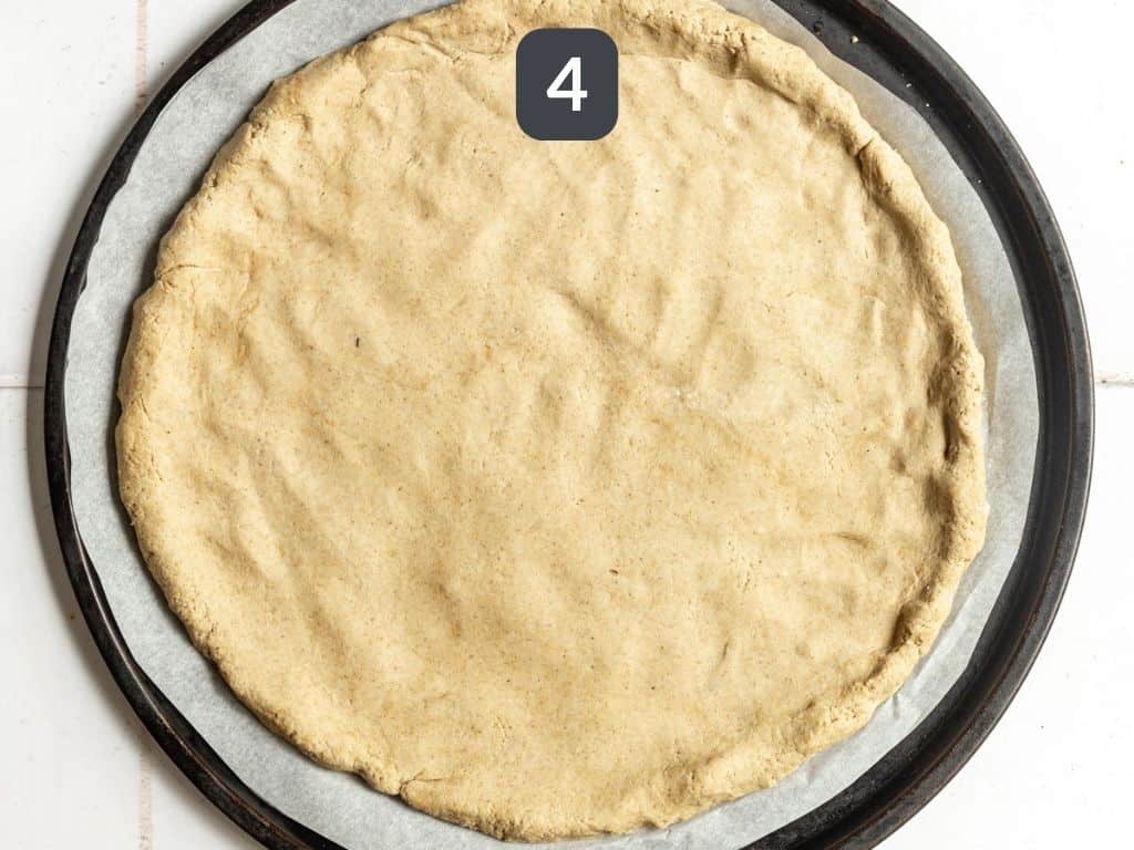 Oil-Free Vegan Oat Flour Pizza Crust Step 4 - press into a circle.