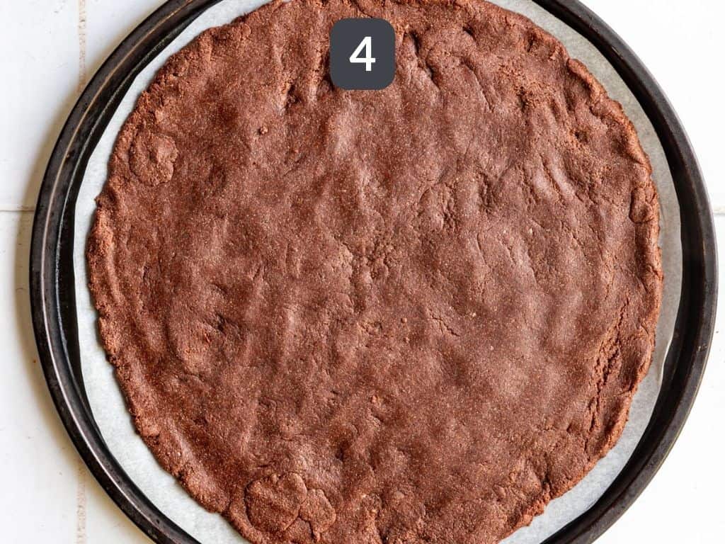 Vegan Chocolate Fruit Pizza Step 4 - shape into a large cookie.