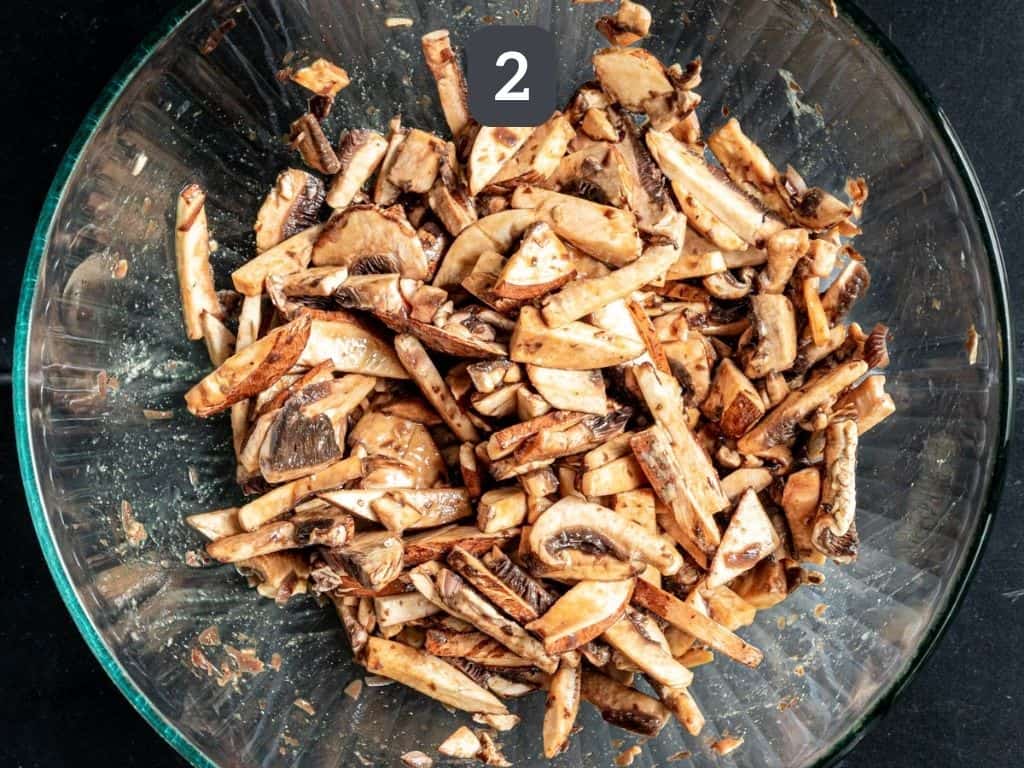 Portobello Mushroom Sliders Step 2 - marinate the mushrooms.