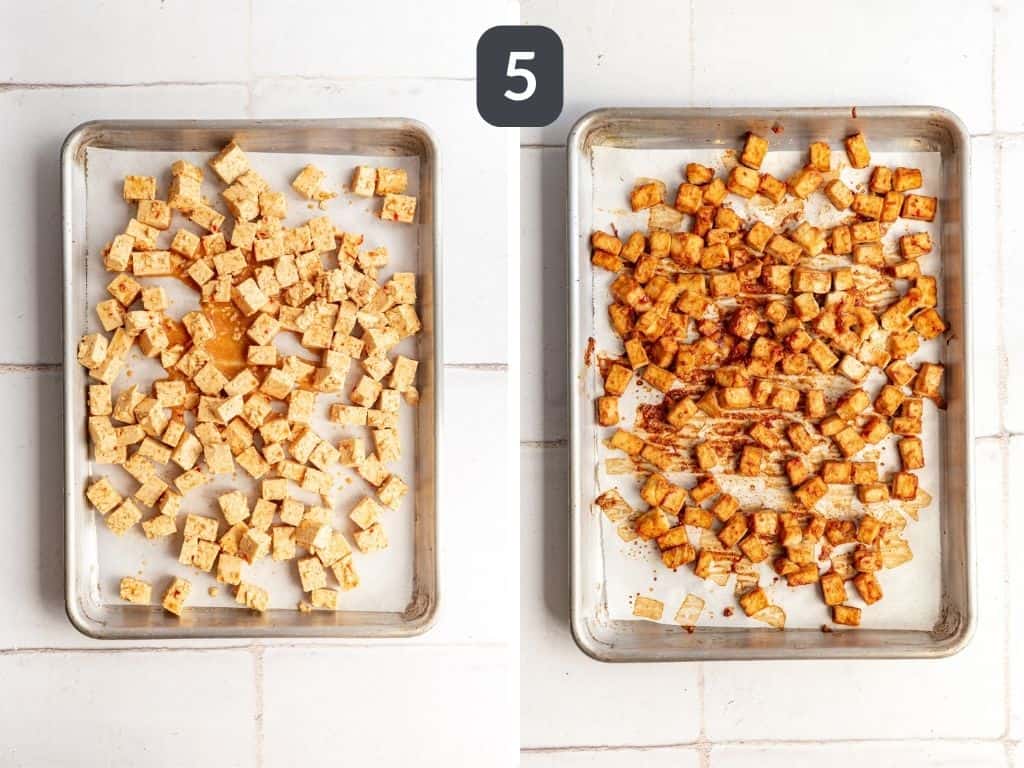 Thai Peanut Cabbage Salad Step 5 - bake the tofu.