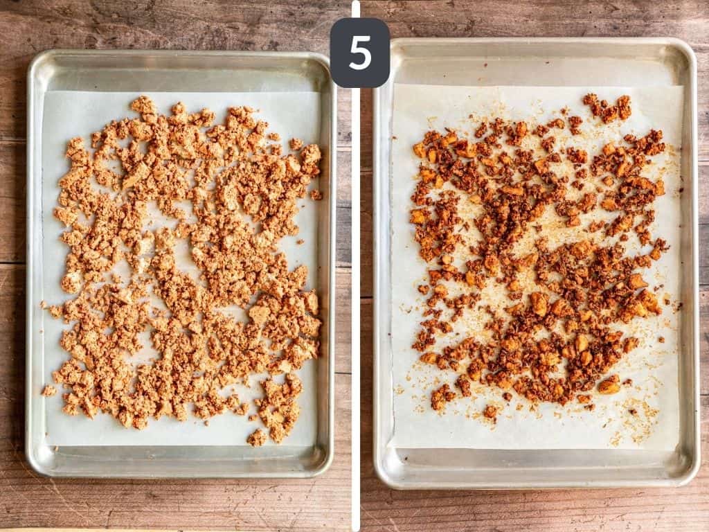 Tofu Breakfast Sausage Crumbles Step 5 - bake until crisp.