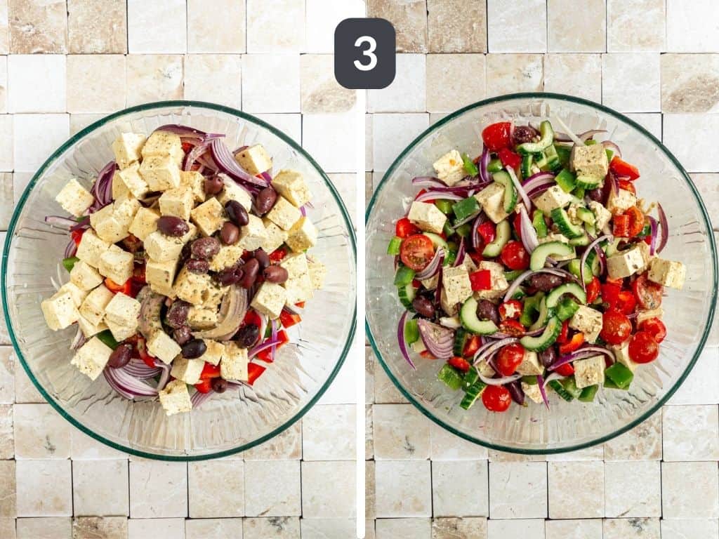 Vegan Greek Salad Step 3 - toss the salad.