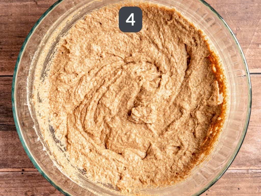 Vegan Oil-Free Carrot Cake Step 4 - stir the dry into the wet.