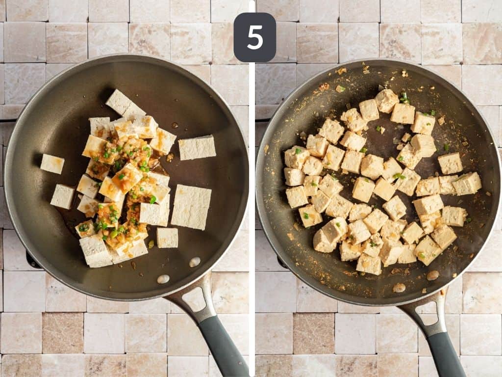 Spicy Garlic Noodles Step 5 - cook the tofu.