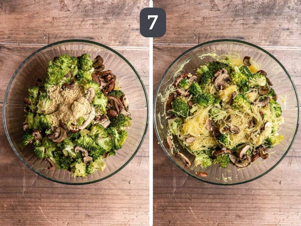 Broccoli Parmesan Spaghetti Squash Step 7 - toss the vegetables.
