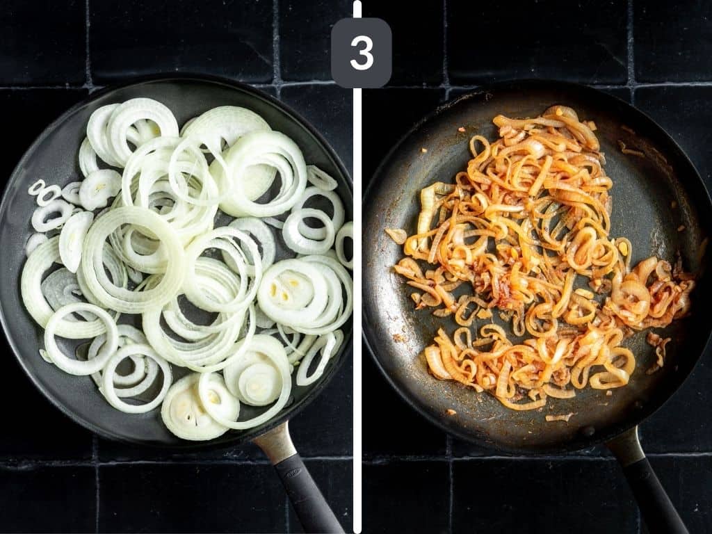 Portobello Mushroom Sliders Step 3 - caramelize the onions.