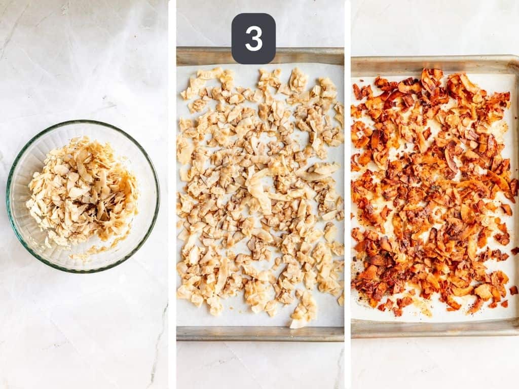 Vegan Cobb Salad Step 3 - make the coconut bacon.
