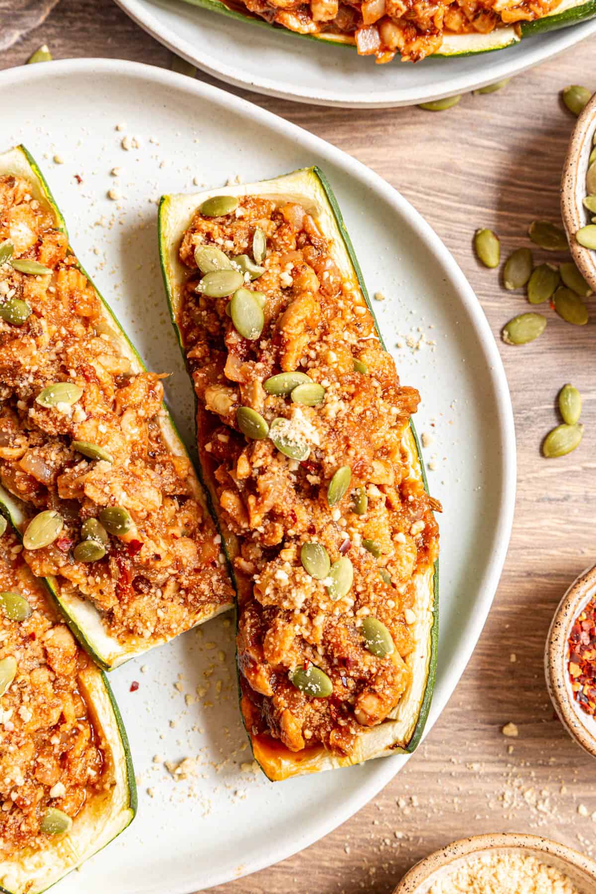 Vegan Zucchini Boats plated and ready to serve.