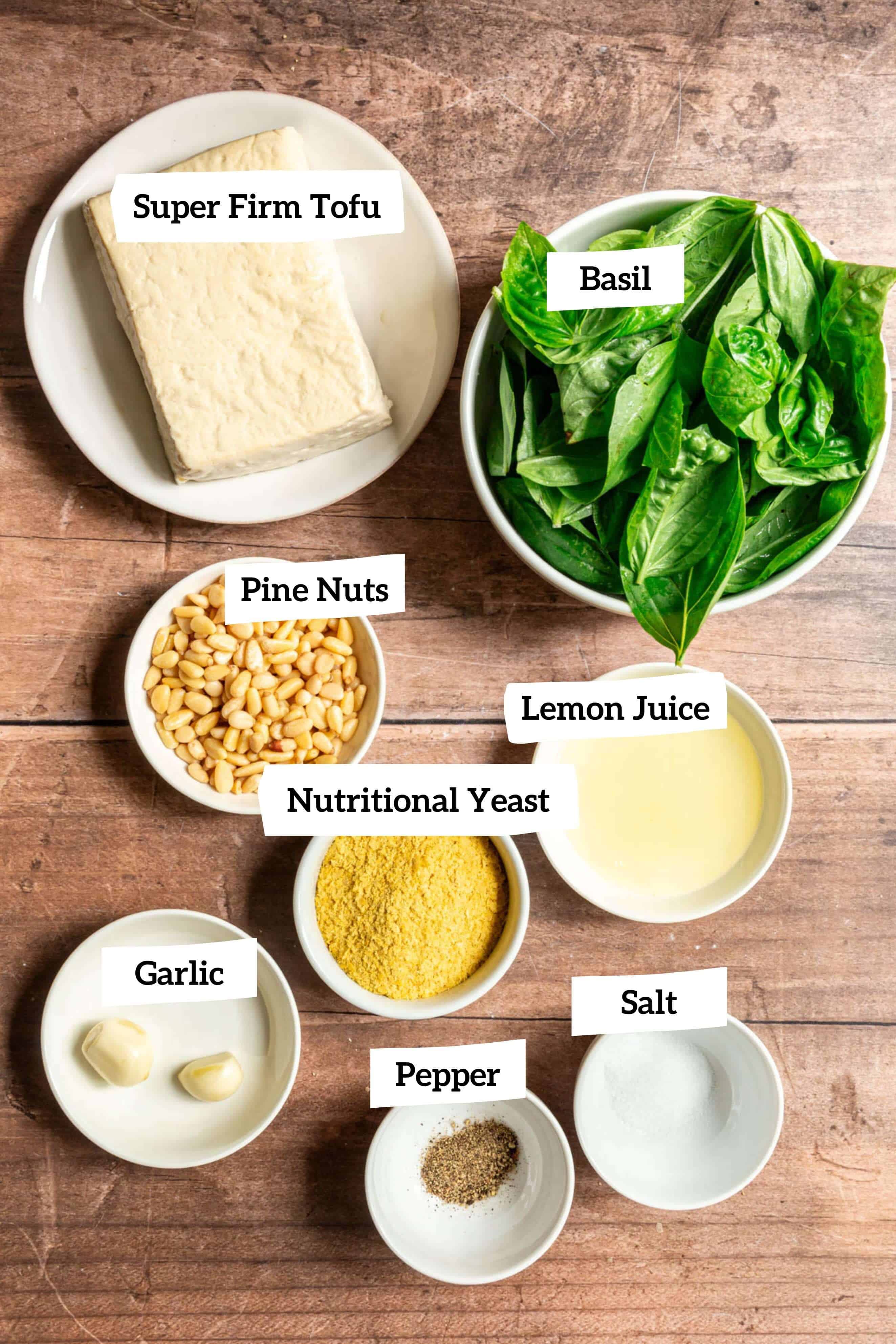 Pesto tofu ingredients.