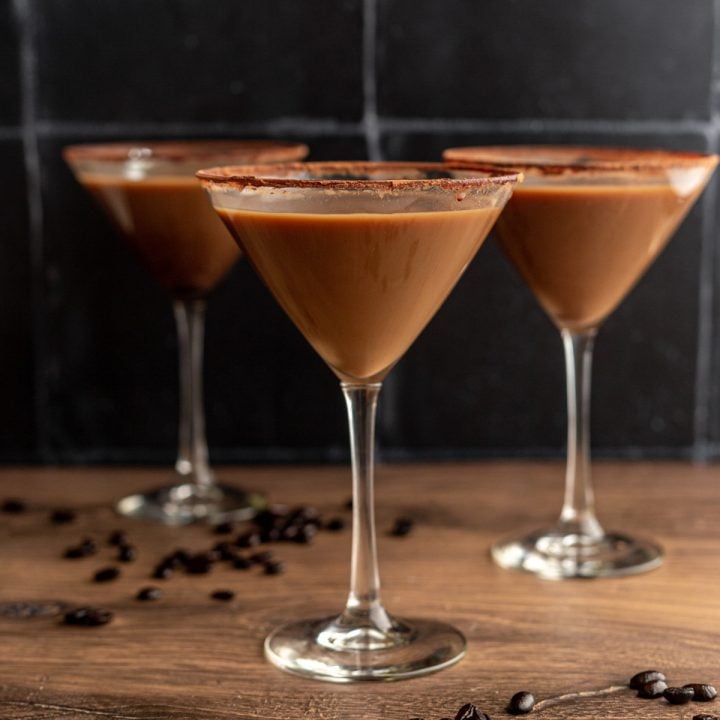 Three espresso martini mocktails.