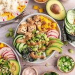A loaded tofu veggie poke bowl.