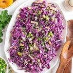 Vegan red cabbage slaw on a platter.