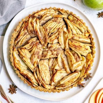 A freshly baked gluten free vegan apple tart.