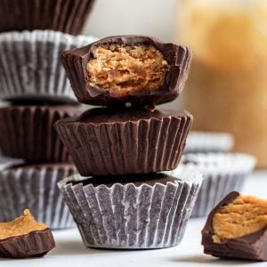 A stack of vegan peanut butter cups.