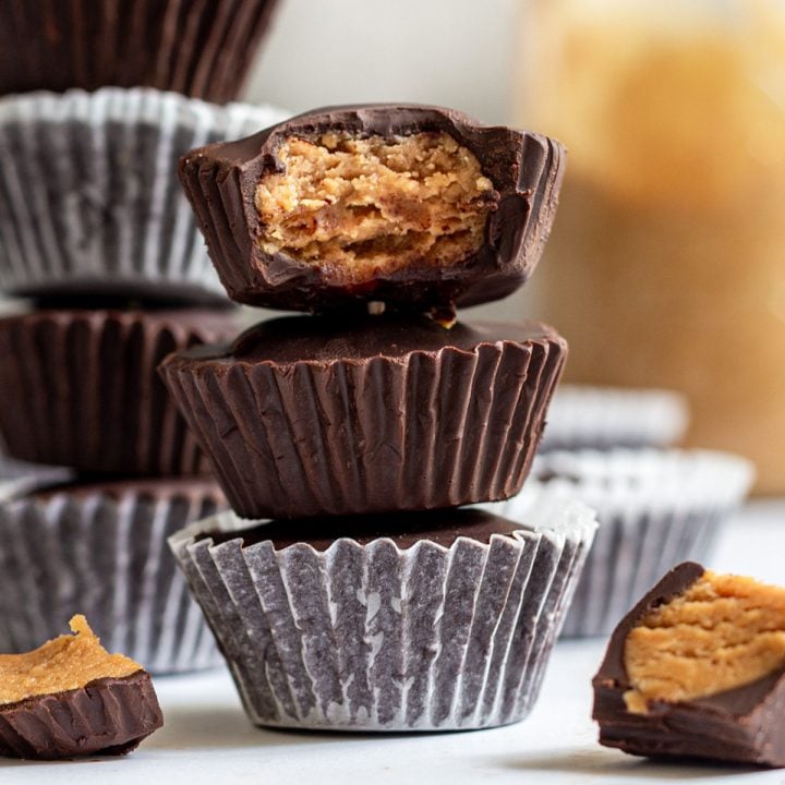 A stack of vegan peanut butter cups.
