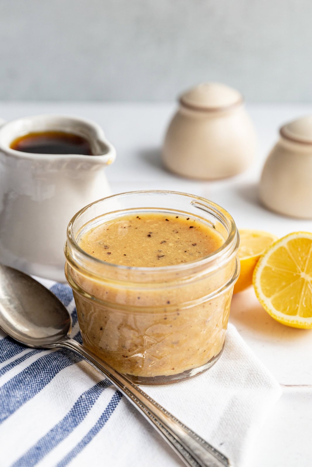 A jar of oil-free salad dressing.