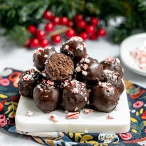 A stack of peppermint chocolate truffles.