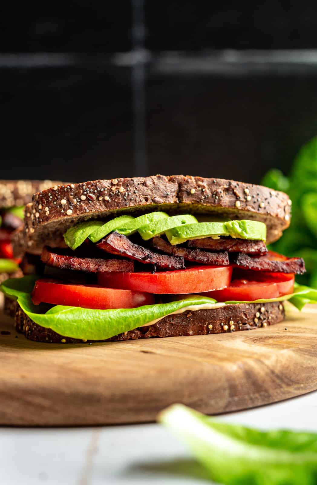 A vegan BLT sandwich with avocado.