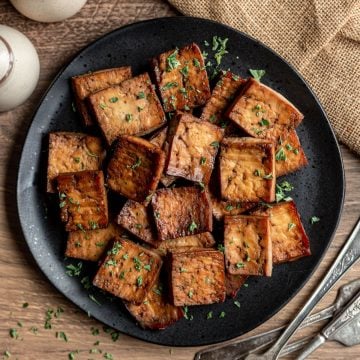 A plate of smoky tofu.