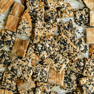 A tray of sourdough discard crackers.