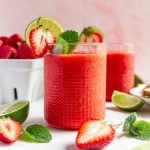 A glass of strawberry daiquiri mocktail.